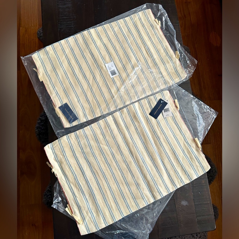 Ralph Lauren Home Cream and Blue Striped Pillow Shams (Pair)